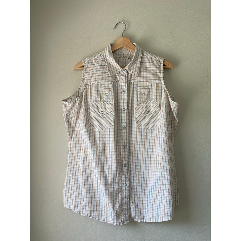 Vintage 90s Rockies Plaid Bedazzled Pearl Snap Tank – Women’s XL